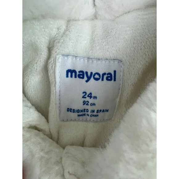 Mayoral Infant Girls White Textured Coat Faux Fur Collar Size 24M - Picture 2 of 16